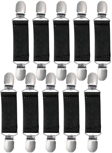 HJ-fuzhou 10 Pièces Cinch Clip, Attache Gant Élastique Rétractable - Clips de Mitaine, Pince à Chandail Vintage pour Cardigan, Écharpe, Robe - Enfant et Adulte (Noir)