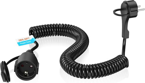 HITRENDS Spiralkabel Verlängerungskabel, Verlängerungskabel 10M, Schutzkontakt Spiralleitung Dehnbar von 10M Max, 3 x 1,0 mm² IP44 Eurostecker Spiralkabel für Familie, Gewerblichen Einsatz (250V/16A)