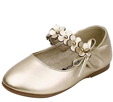 Chaussures de soirée pour enfants et filles - Plates et légères - Ballerines - Chaussures de danse élégantes - Chaussures de princesse avec perle et fleur - Chaussures de communion - Chaussures de