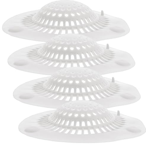 NAMOARLY Lot de 4 Crépines Filtre D'évier à Ventouse en Silicone Blanc, Passoire Anti-Cheveux Cuisine et Salle de Bain, Couvercle de Drain Pratique et Réutilisable, Protection Canalisation
