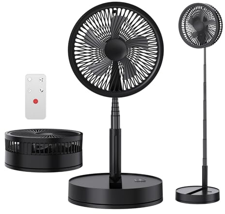 BEOSIOR Portable Oscillating Standing Pedestal Fan with Remote Control, 8000mAh Rechargeable Battery USB Powered Floor Fan, Height Adjustable Foldable Desk Table Fans for Home Office Camping (Black)