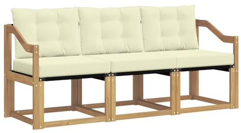 vidaXL Outdoor-Sofagarnitur mit Kissen 3 pcs Weiß und Creme, Gartenmöbel, strapazierfähiges Outdoor-Sofa, Loungeset für die Terrasse, Komfort beim Sitzen