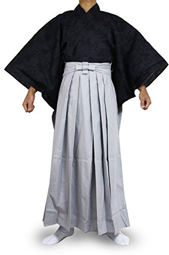 Edoten Japanese Samurai Hakama Uniform Traditional Japanese Clothing Kimono 1773NV-GY L