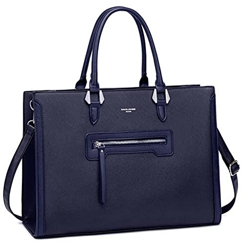 David Jones - Damen Business Handtasche - Große Henkeltasche PU Leder - Arbeit Büro Schule Studenten Shopper Tasche - Alltag Schultertasche Tote Bag - Arbeitstasche Viele Fächer & Taschen - Blau