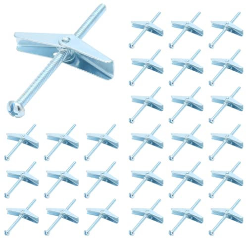 Rierdge 30 Stück 1,9 cm Metall-Kippschrauben, 1,9 cm x 7,6 cm verzinkte Ankerbolzen, Stahl Philips, Rundkopf, Knebelflügelmutter zum Aufhängen schwerer Gegenstände auf Trockenbauholz