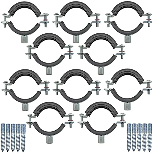 10 Stück Set Rohrschellen aus Stahl verzinkt Spannbereich 60 bis 64 mm Rohr Außendurchmesser 2 Zoll mit Schallschutz Gummi Einlage + Stockschrauben M8 Halterung Befestigung 10er Pack