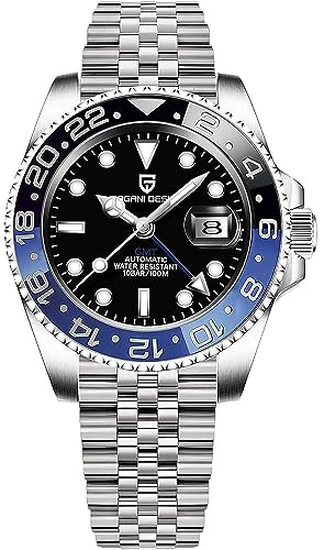 CADISEN Pagani Design GMT Herren-Armbanduhr, mechanisch, vollautomatisch, 40 mm, Datum, 100 m, wasserdicht, Edelstahl, wasserdicht, drehbar, Keramik-Lünette, Sportuhr für Herren