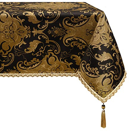 TOPLUXE Tischdecke mit Quasten, Tischtuch für Esstisch Wohnzimmer Küche Festtagstisch Party Dekoration (140x240cm, Schwarz)
