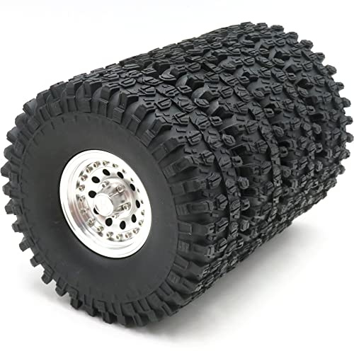 4pcs 1.9 Beadlock Wheels and Tires Height 120mm Tyre & Aluminum Rims with Heavy Metal Rings for 1/10 RC Mud Crawler Truck SCX10 TRX4 CC01, HS700651