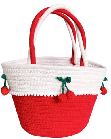 Cabilock Handtasche Weben Einer Sommer-hobo-tasche Kirschen Korb Sommer Korb Strandtasche Gewebte Strohsack Modische Tasche Korbdekor Strandresort Draussen Baumwollfaden Aufbewahrungstasche