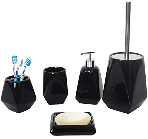 Mendler 5-teiliges Badset HWC-C71AM Keramik - schwarz | WC-Garnitur, Badezimmerset, Badaccessoires
