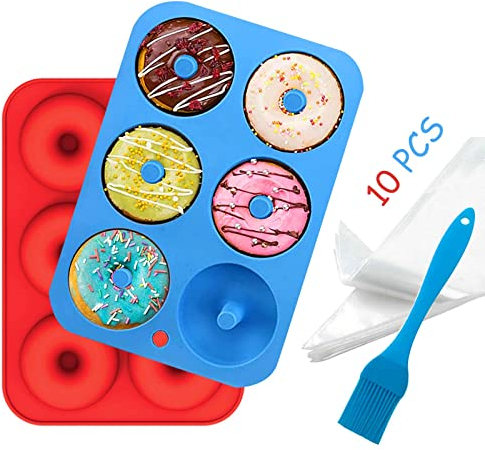 Aoibeely Stampo Ciambella Silicone Stampo Donuts: 2 pezzi Stampo per Ciambelle,10 Sac à Poche Usa e Getta, Antiaderenti per Donut Baking Biscotti, Muffin (A)