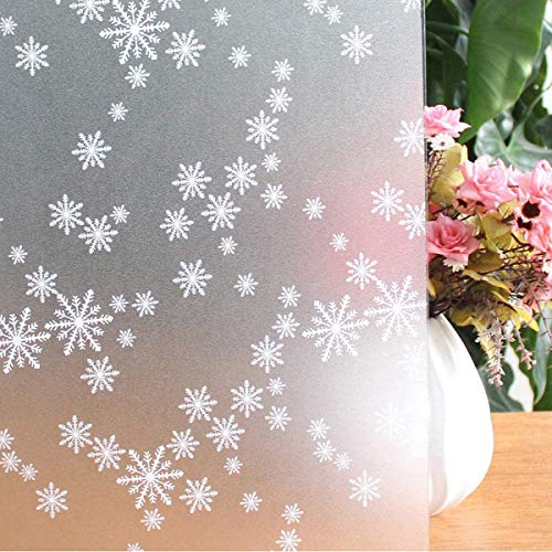 Shackcom Fensterfolie Blickdicht Milchglasfolie 90x200cm Fensterfolie Selbsthaftend mit Schneeflocken Muster Folie Fenster Sichtschutz für Büro Wohnzimmer Badezimmer-J017