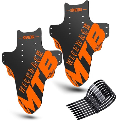 NICEDACK Guardabarros para Bicicleta de montaña, 2 Unidades Mudguard Fit de 20 a 29 Pulgadas, Guardabarros Delantero y Trasero para Bicicleta Compatible, protección contra Salpicaduras, Naranja