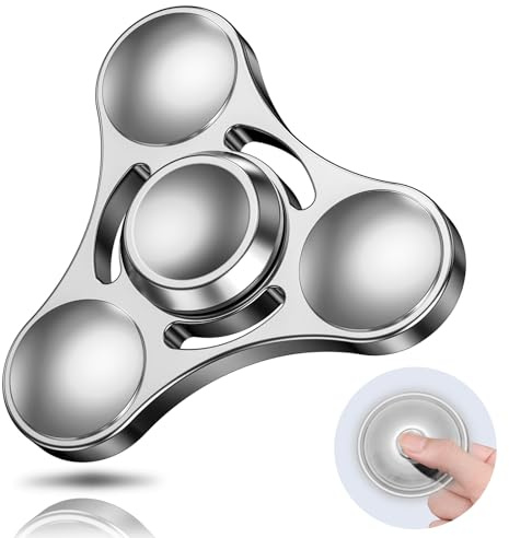 Coolden Fidget Spinner Metall Finger Spinner Spielzeug Kinder Erwachsene | Fidget Toys EDC Edelstahl 2-5 Min Hochwertig Hand Kreisel ADHD Anti Stress Spielzeug Tri-Spinner Geburtstag Geschenk, Silver
