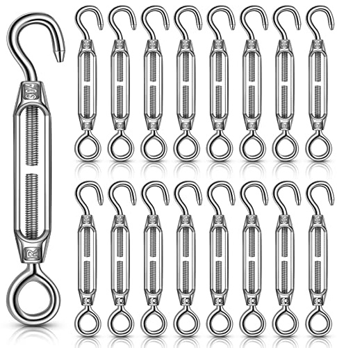16 Pcs M4 M6 Hook and Eye Turnbuckle 304 Stainless Steel Turnbuckles for Cables Wire Rope Tension for DIY String Light Picture Hanging Fence Gate Wire Tent Rope (M6)