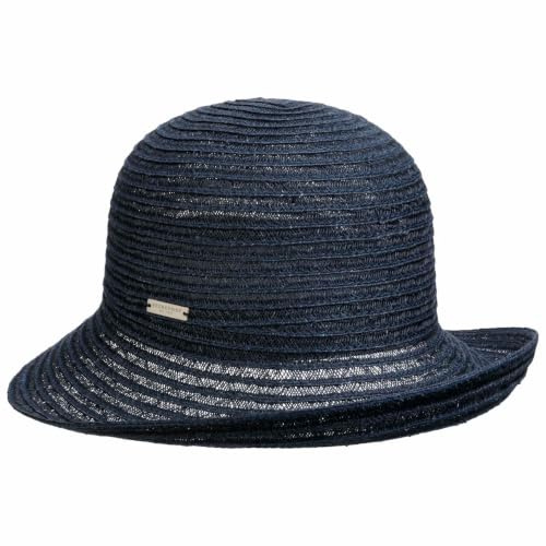 Seeberger Lisetta Hanfhut mit Aufschlag Strohhut Sommerhut Sonnenhut Damenhut Strandhut Gartenhut Damen - Made in Germany Sommer Frühling-Sommer - One Size dunkelblau