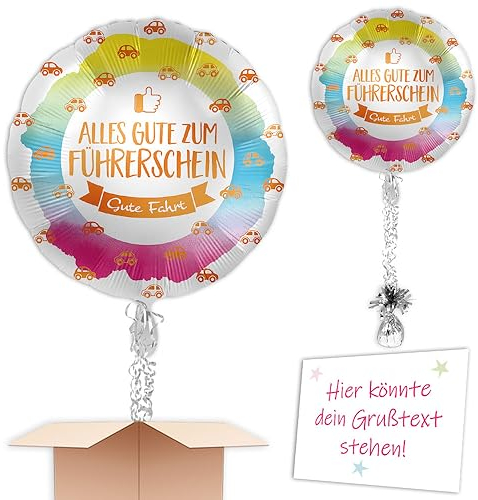 Heliumballon Alles Gute zum Führerschein inkl. Heliumfüllung Schmuckband u. Gewicht zum verschenken oder versenden an eine andere Lieferadresse - Mit Karte