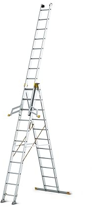 DRABEST - MAX Professionell stege i aluminium - 3 x 11 steg - halkfria stegpinnar - 7,61 m lång - upp till 150 kg - 3-delad - för byggarbetsplats - multifunktionell, trappa upp, utdragbar, fällbar