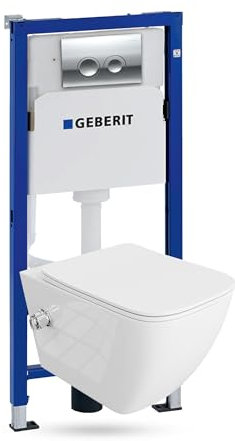 Lavita Duofix Basic Vorwandelement + Wand Tiefspül WC Parana Weiß Spülrandlos + WC Sitz + Bedienplatte Delta 25 Verchromt Knopf Komplettset Unterputz Spülkasten Toilette Komplett Sett WC