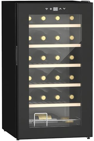 HOMCOM Weinkühlschrank Kompressor 24 Flaschen 65L Getränkekühlschrank, Flaschenkühlschrank 5-20°C mit Verstellbar Regal, Touchscreen, Glastür, LED-Beleuchtung, Schwarz