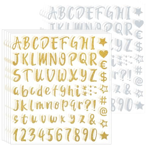 Molain 10 Blätter Glitzer Buchstaben Aufkleber, Selbstklebenden Gold und Silber buchstaben Sticker Klebebuchstaben buchstaben zum aufkleben für Postfach,Schilder,Adressnummer,DIY Scrapbooking(Stil 1)