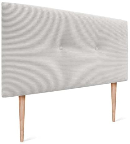 DHOME Kopfteil aus glattem Cord mit Knöpfen und Beinen, hohe Qualität, modernes gepolstertes Kopfteil, Luxus-Bett, gepolstertes Schlafzimmer (Elfenbeinweiß, 90 cm)