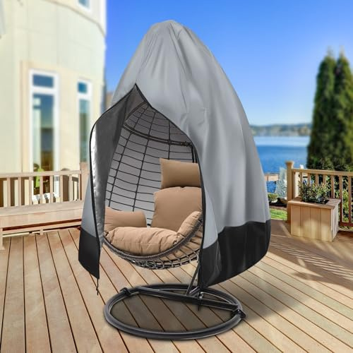 Hängesessel-Abdeckung mit Reißverschluss – Robuste Schutzhülle für Gartenmöbel. UV-beständig, wasser- und winddicht. Ideal für Terrasse, Balkon und Garten. 190cmx114cm/75inx45in-Grau