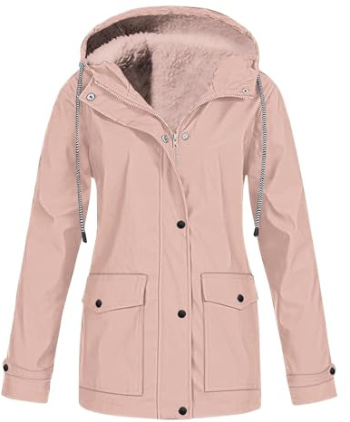 OVARA Abrigo impermeable con forro polar para mujer, chaqueta de invierno con capucha para mujer, para exteriores, funcional, resistente al viento, talla grande, casual, lisa, con cremallera, chaqueta