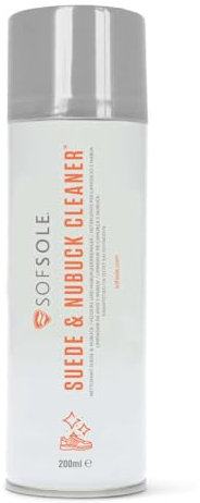 Sof Sole Nettoyant pour Daim et Nubuck - Élimine taches grasses - Application facile avec brosse - Idéal pour chaussures, bottes, vestes et sacs - 200 ml de solution d'entretien