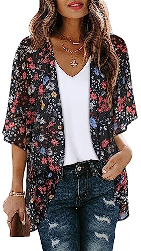 florynova Women’s Causal Kimono Cardigan Summer Tops Loose Fit Beach Cover Ups Floral Print Blouses