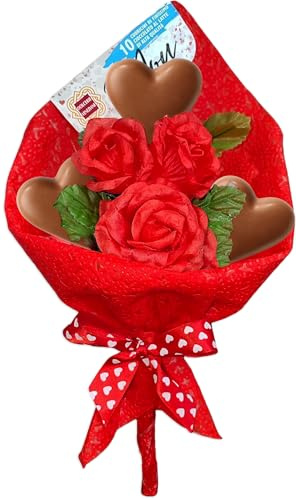 Dolcerie Veneziane Bouquet di Rose Rosse con Cuori di Finissimo Cioccolato al Latte (Senza Glutine - Gluten Free) 80g