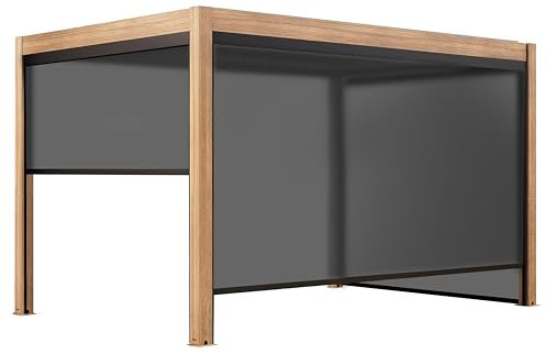 Oviala Pergola bioclimatique autoportée 3x4m et 3 Stores Bois Gris