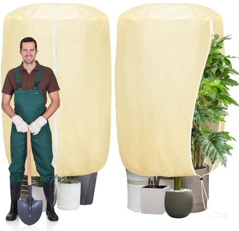 Verdenu 2 Pezzi Cappuccio Protezione Piante, 180cm×120cm Copertura Piante Inverno Non Tessuto, 90g/㎡ Telo Copri Piante Antigelo, con Cerniera e Corda