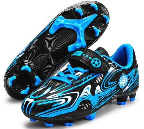 Tooperze Football Shoes Children's Boys Girls Sporty Football Boots Indoor Outdoor Athletics Soccer Cleats Kids Spikes Professional Training Football Shoes, blue, 2.5 UK Child