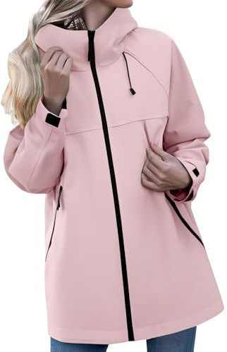 Chubasquero Mujer Impermeable Largo Viaje Talla Grande Moda Chaqueta Cortavientos Running Montaña Ciclismo Moto Ligero Abrigo de Lluvia con Cremallera Gabardina para al Aire Libre Acampada Trekking