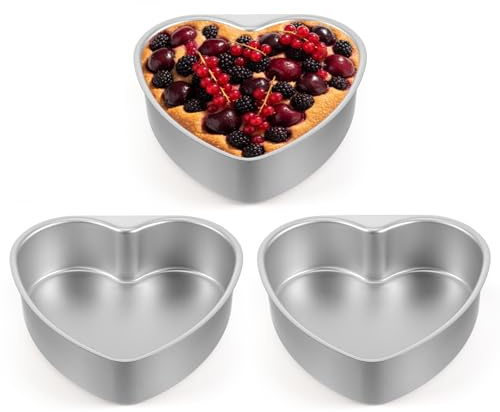 Qulkws 3 PCS 8 Inch Aluminum Heart Cake Molds, Heart Shaped Cake Pans, Cake Baking Supplies, Heat-Resistant DIY Baking Tool for Wedding, Birthday Party, Engagement, Valentine Day