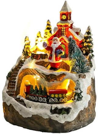 NAVESO Villaggio Natalizio Lumineo, Villaggio Natalizio in Movimento, Villaggio Natale con Treni Rotanti, Carillon di Natale,Carillon con Decorazioni Natalizie per Famiglia E Gli Amici