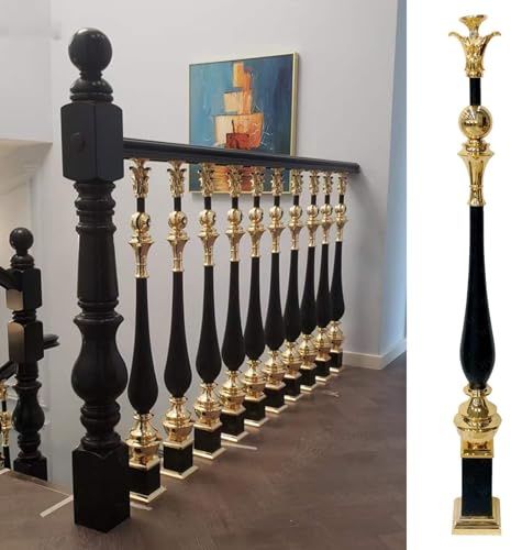 Balustrade d'escalier durable avec raccords ronds noirs et dorés pour balcon intérieur et mezzanine, installation facile avec vis