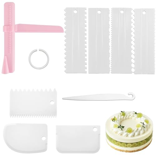Tnkmix 9 Stück Torte Einstreichen Werkzeug, Plastik Buttercreme Spachtel Kuchen Buttercreme Schaber Kuchen Glätten Werkzeug Cake Scraper Set für Kuchen Tortendekoration DIY Werkzeug