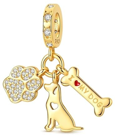 SOUTHPLUS Charms Pendentif Femme Coeur Chiens Chats Cordon Collier pour Pendentif Sterling 925 Breloque Bracelets Pour Maman Voyage ou Anniversaire (Chiens dorés)