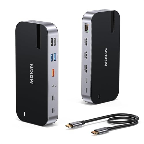 MOKiN USB C Docking Station 3 Monitor, 16 in 1 Laptop Dock Triple 4K Display with 3 HDMI, 10Gbps USB-C/A 3.1, 100W Max Charging for Laptop, Ethernet, Audio, SD/microSD for Dell HP