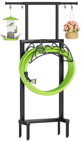NEYCIL Gartenschlauchhalter mit Teleskopstange, freistehender Gartenschlauchständer mit 4 Spikes, strapazierfähiges, stabiles Metall-Schlauchregal und Aufhänger für Außenbereich, Hof, Rasen, Bauernhof