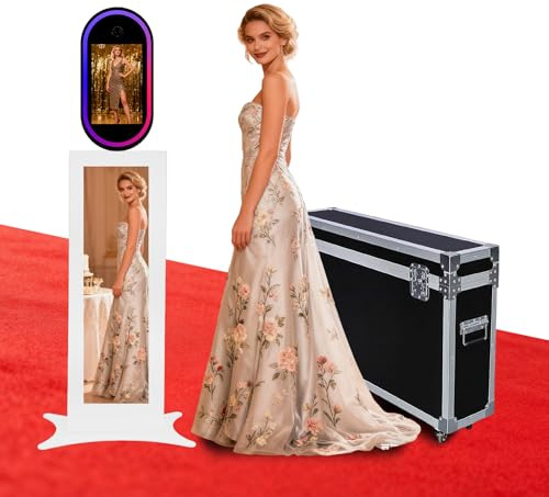 Tragbare 94 cm LCD-Selfie-Fotokabine mit 13,3 Zoll Touchscreen, DSLR-Photobooth-Maschine mit Flightcase für Hochzeitsfeier, Firmenveranstaltungen (Weiß, Fotoautomaten)