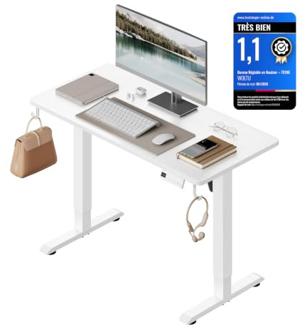 WOLTU Scrivania Elettrica Regolabile in Altezza 72-118 cm Bianco, 100x48 cm