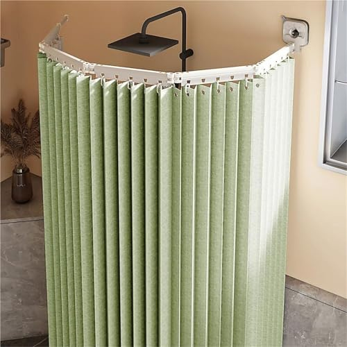 Juego De Varillas Plegables For Cortina De Ducha, Organizador De Lavandería Con Ventosa Sin Perforación, Fácil Instalación, Impermeable/lavable For Duchas De Esquina(Verde,5 Folds)