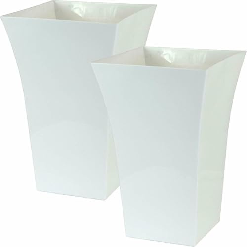 Tall Square Large Milano Planter Pots, Set of 2, Indoor and Outdoor Use, Modern Style, Garden Flower Vegitable Fruits Plant Pot Gloss Finish Dimensions Apox: 45cm (H) x 30cm (W) x 30cm (D) (White)