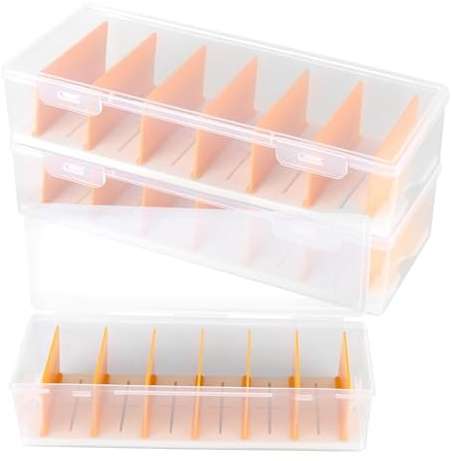 3 Pack Genomskinliga Plastförvaringslådor med 7 Avtagbara Skiljeväggar, Staplingsbar Fackorganisator med Låslock för Smådelar och Hobbymaterial