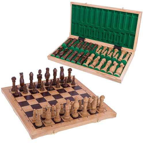 Square - Schach Schachspiel aus Holz Spanien Lux - Schachbrett aus Eiche - 65 x 65 cm - Schachfiguren geschnitzt aus Holz