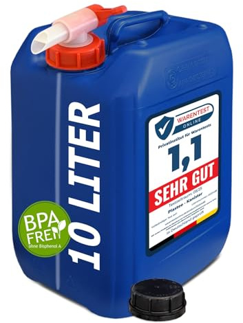 plasteo® Getränke- Wasserkanister mit 1 Schraubdeckel und AFT-Hahn (DIN 51) | Lebensmittelecht | Stapelbar | Indoor und Outdoor | BPA Frei | Hergestellt in Deutschland | Blau